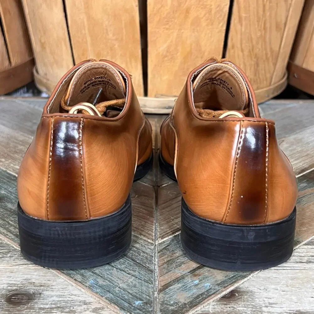 David Stone Burnished Tan Brown Faux Leather Cap Toe Oxfords Mens Size 8